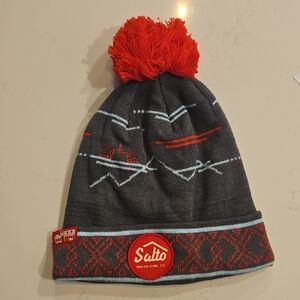 Kids Pom-Pom Beanie - Red and Gray